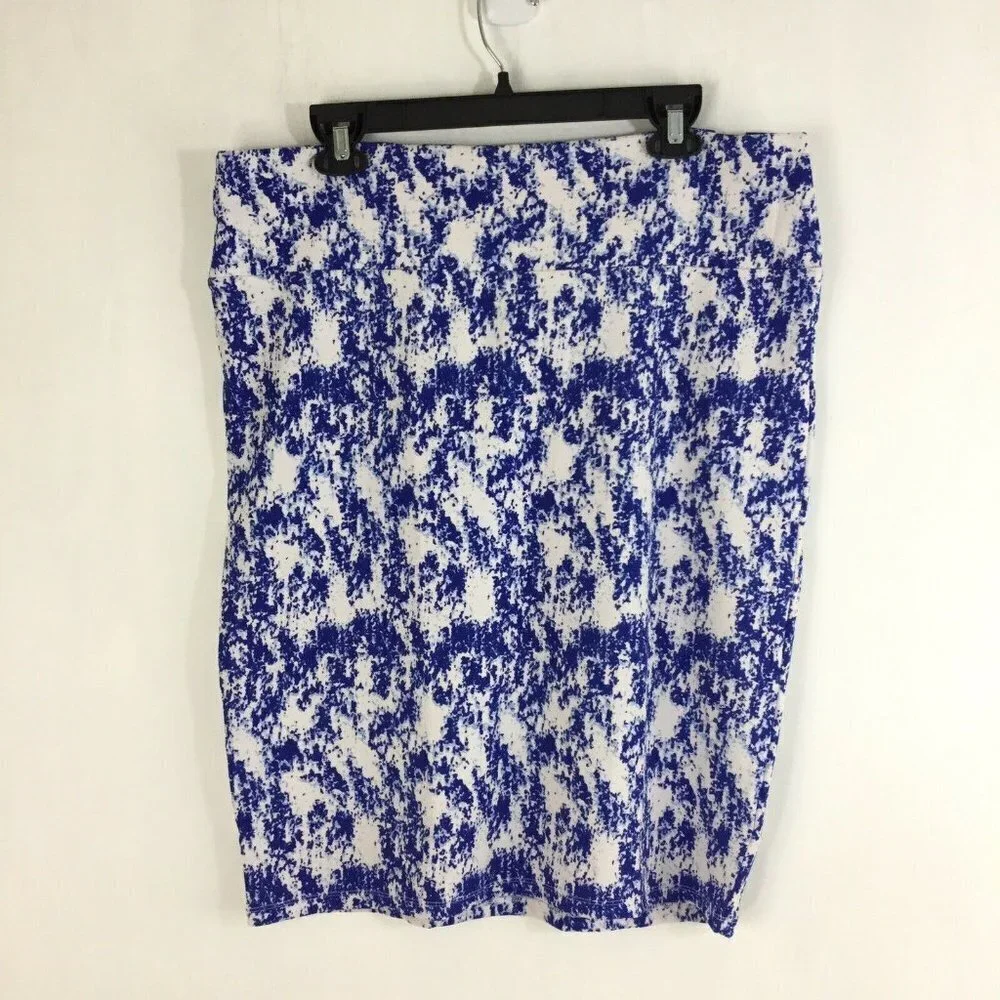 Lularoe Cassie Skirt Plus Size 3XL Blue White Stretch  Pencil Skirt